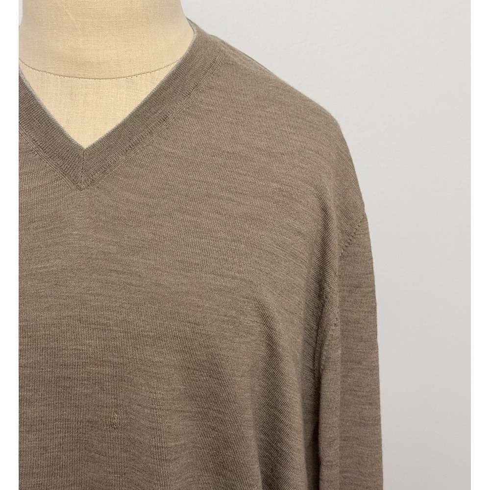 Brunello Cucinelli Cashmere Wool Blend V Neck Beige Brown Sweater Men's Large/52 - Picture 5 of 14